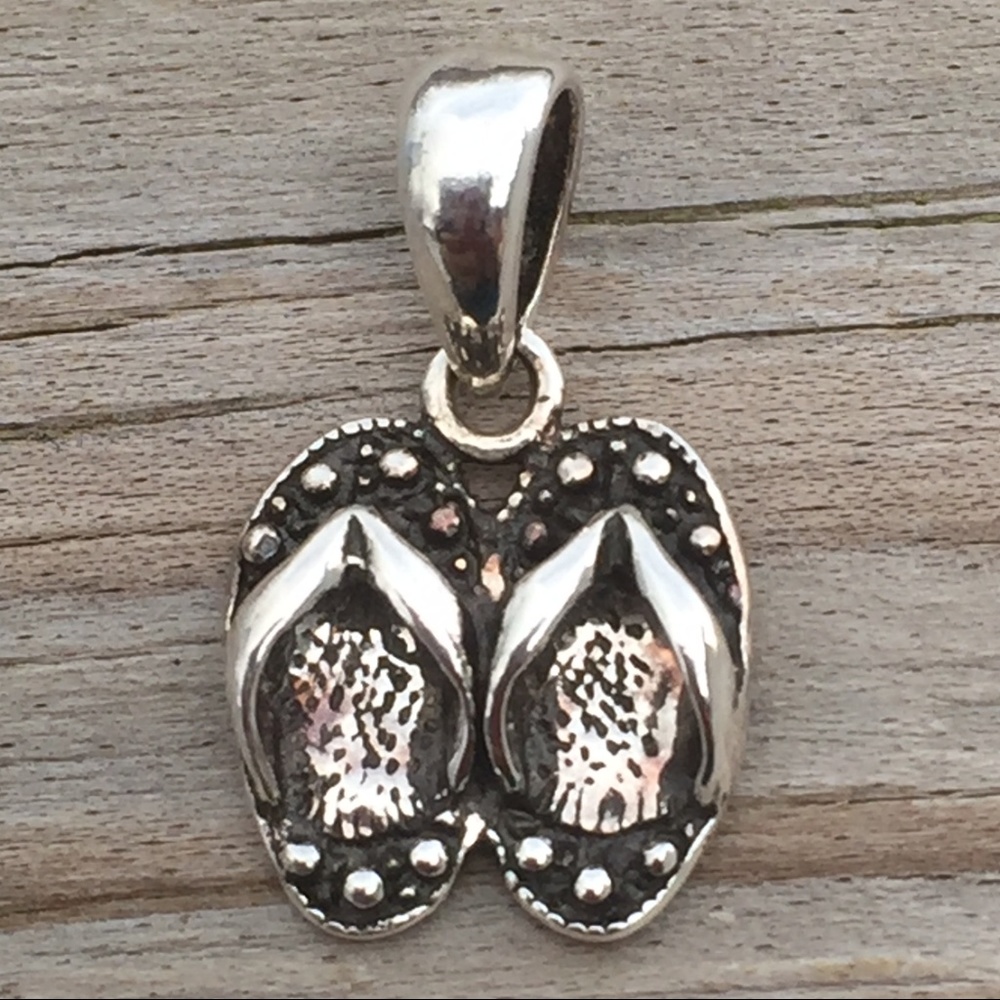 SOLD Flip Flops Pendant Sterling Silver Beach - Picture 1 of 7